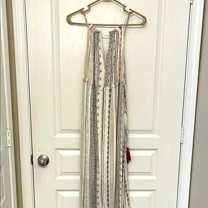 Fate Resort Halter Maxi Dress in White and Gray NWT